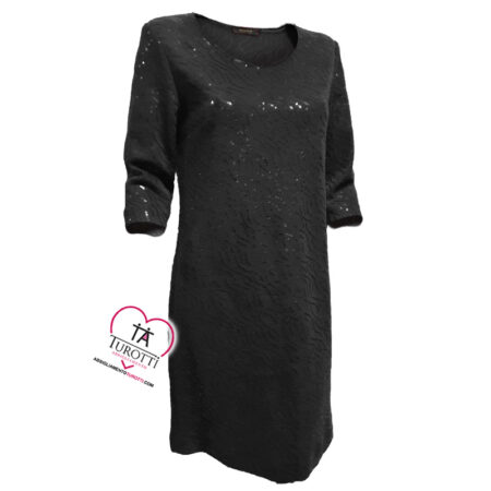 Abito donna con paillettes art Brava Elena invernale a girocollo con maniche a tre quarti in tinta unita - immagine 2