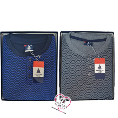 Pigiama Uomo Serafino Invernale PU 7682 BS Navyblue Yacht taglia over - immagine 2