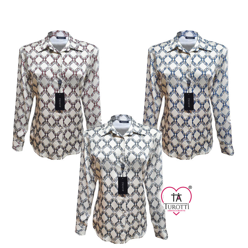 Camicia da donna maniche lunghe stampa a rombi Etichetta VLT’S Basic in viscosa