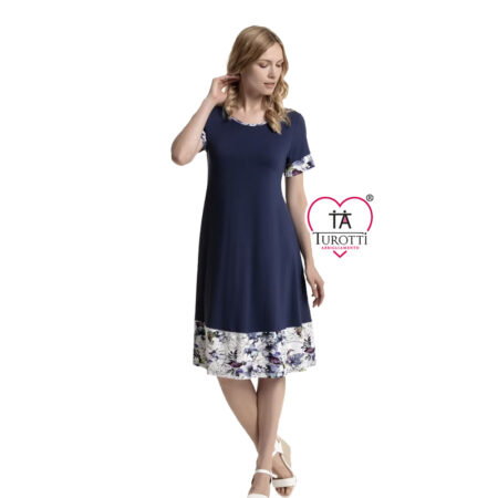 Abito T-Blue 550061 Donna mezza manica tinta unita e contrasto fiori - immagine 2