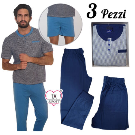 Sergio Tacchini Pigiama Uomo Serafino estivo PGI_85B1 pantaloni lunghi e corti in cotone jersey - immagine 6