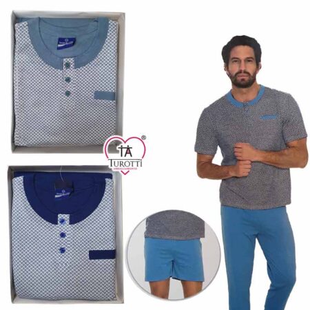 Sergio Tacchini Pigiama Uomo Serafino estivo PGI_85B1 pantaloni lunghi e corti in cotone jersey - immagine 2