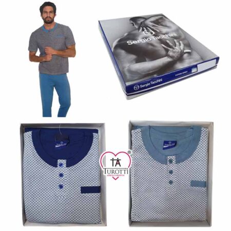 Sergio Tacchini Pigiama Uomo Serafino estivo PGI_85B1 pantaloni lunghi e corti in cotone jersey - immagine 5