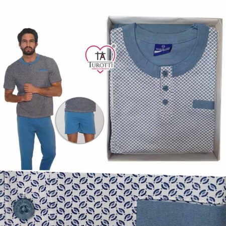 Sergio Tacchini Pigiama Uomo Serafino estivo PGI_85B1 pantaloni lunghi e corti in cotone jersey - immagine 4