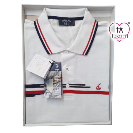 Polo uomo White Ship art 52326 uomo filo di Scozia righe e logo cucito - immagine 2
