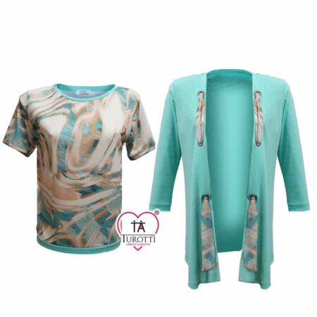 Twinset Donna TW151 Giunè Woman maglia giacca fantasia beige verde tiffany - immagine 2