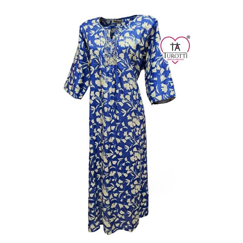 Abito lungo Positano over donna 12664PLUS a mezza manica in fantasia fiorata blue