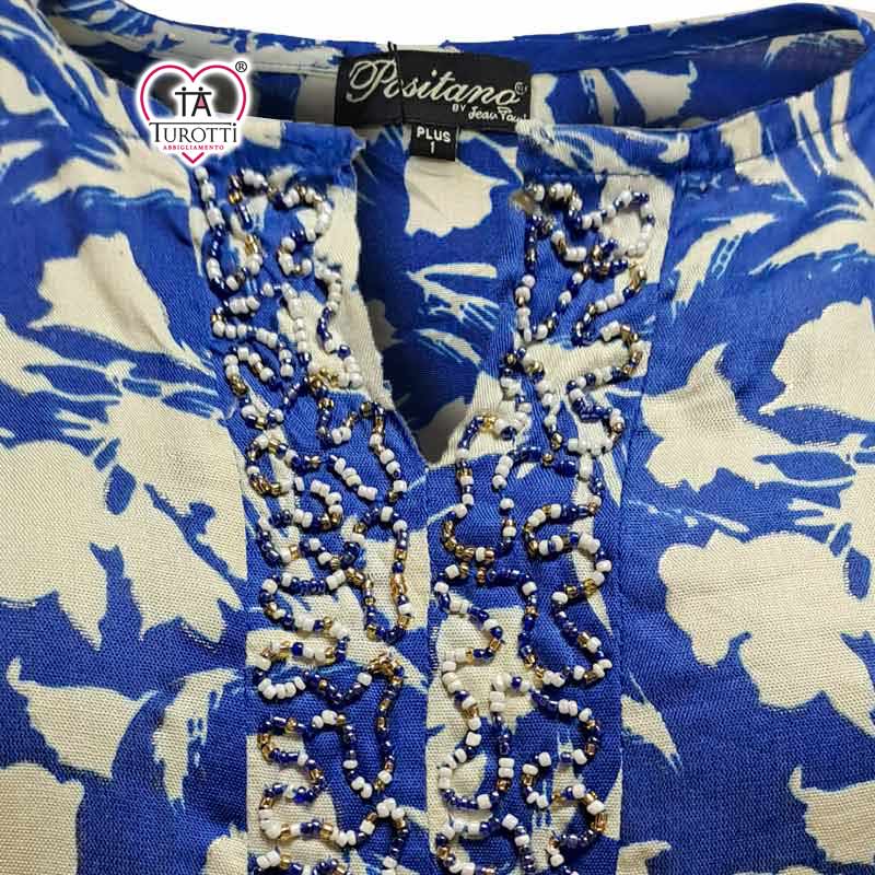 Abito lungo Positano over donna 12664PLUS a mezza manica in fantasia fiorata blue - immagine 2