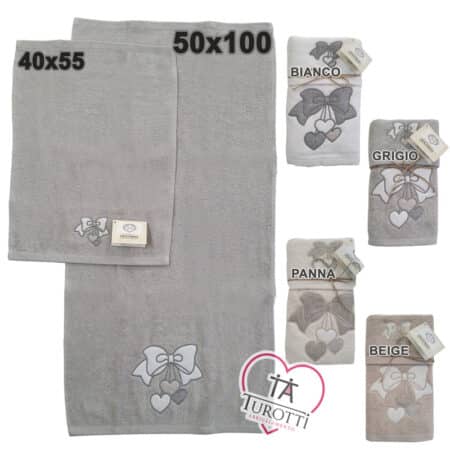 set asciugamano 1+1 beige panna grigio bianco