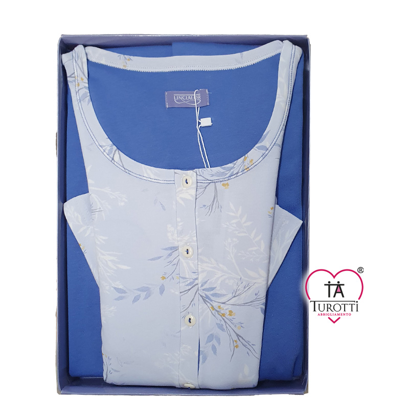 Pigiama aperto interlock conformato donna Linclalor 92237 con tasche - immagine 5