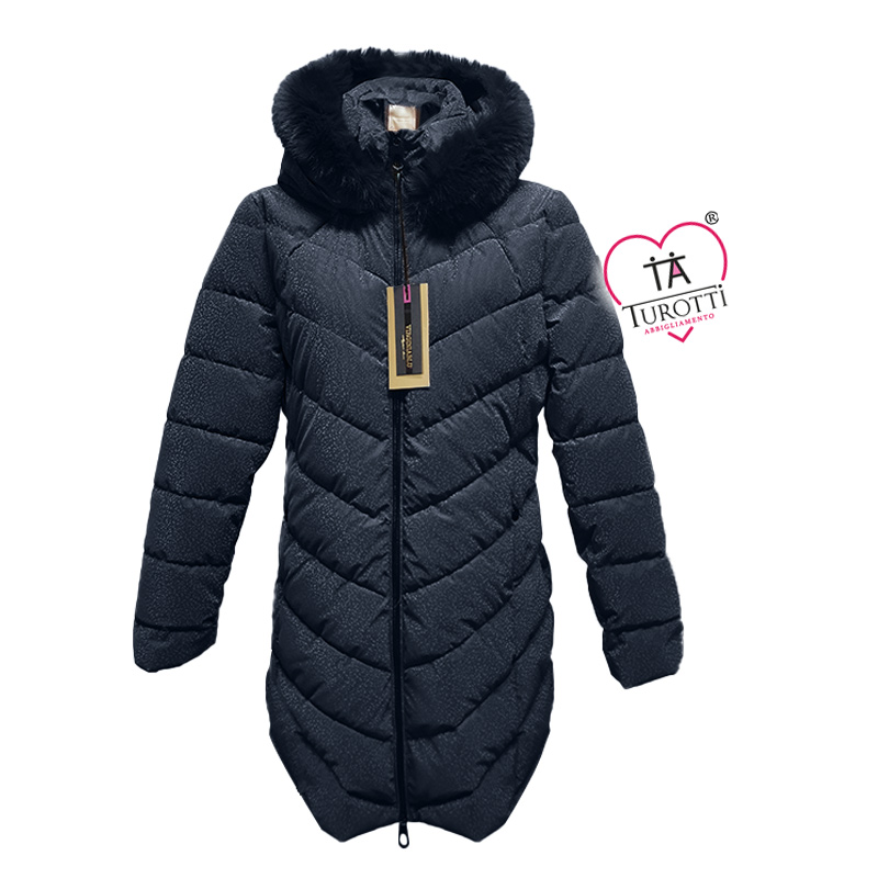 Piumino Donna VIRGINIA BLU Tramonto 11L lungo con pelo in eco piuma e cappuccio staccabile - immagine 2