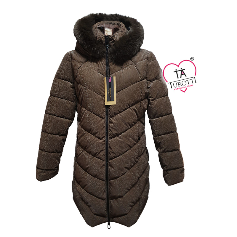 Piumino Donna VIRGINIA BLU Tramonto 11L lungo con pelo in eco piuma e cappuccio staccabile - immagine 3