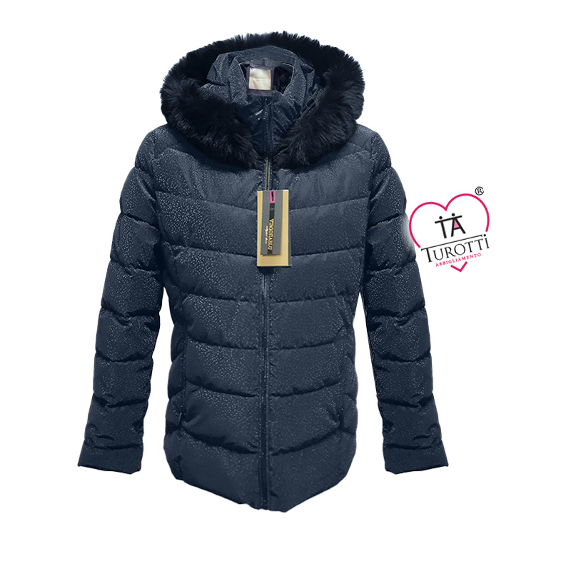 Piumino Donna VIRGINIA BLU Vento 11C corto con pelo in eco piuma e cappuccio staccabile - immagine 2