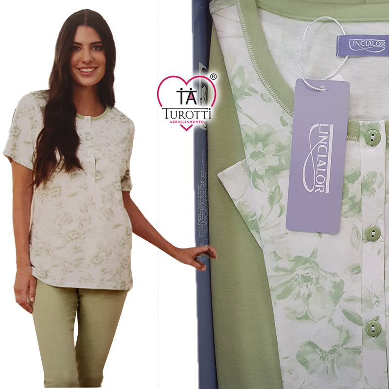 Pigiama Donna Serafino LINCLALOR Girocollo 75482 cotone leggero - immagine 2