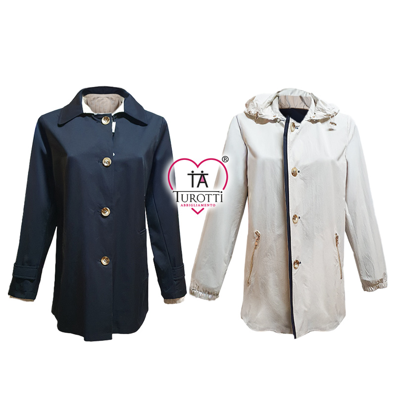 Spolverino Donna CARLA FERRONI Reversibile 22196 con cappuccio