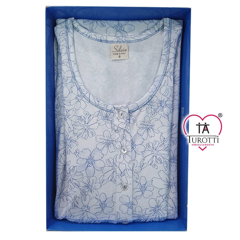 Camicia da notte donna manica lunga serafino con carre cotone jersey articolo 46204 SILVIA
