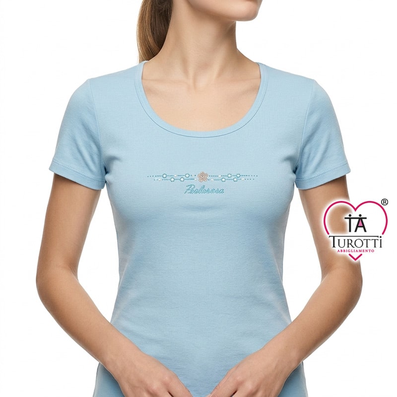 Maglia donna mezza manica Girocollo con strass articolo E77 PERLARARA