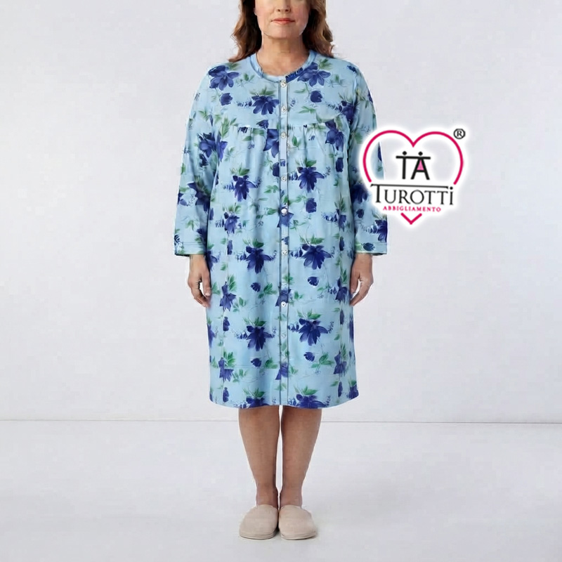 Camicia da Notte aperta donna con carre manica lunga cotone interlock SILVIA articolo 46504 46505 - immagine 4