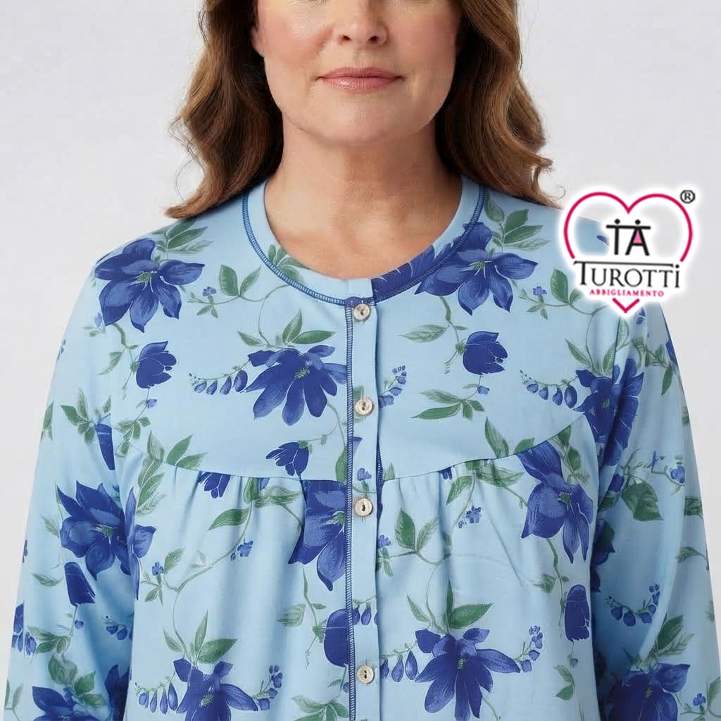 Camicia da Notte aperta donna con carre manica lunga cotone interlock SILVIA articolo 46504 46505 - immagine 5