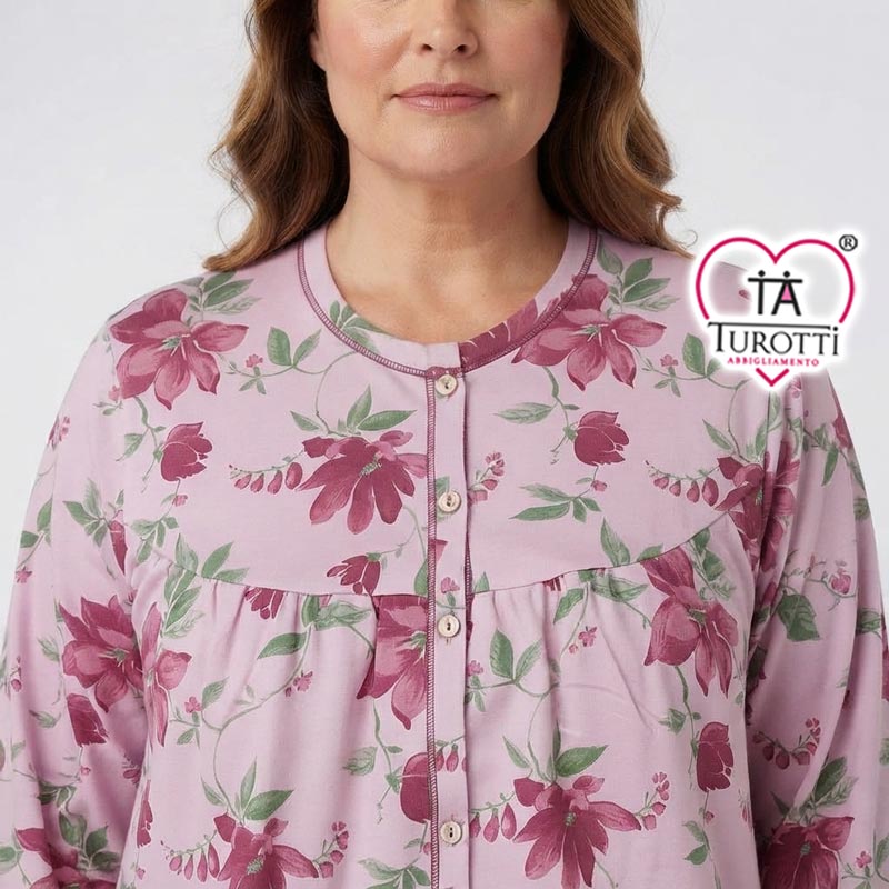 Camicia da Notte aperta donna con carre manica lunga cotone interlock SILVIA articolo 46504 46505 - immagine 6