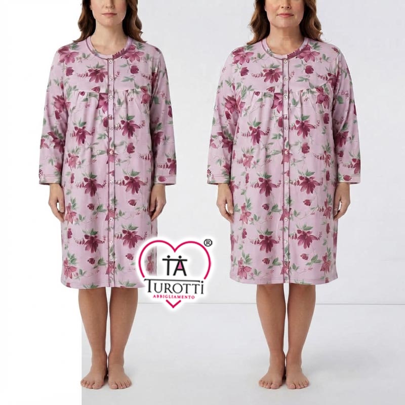 Camicia da Notte aperta donna con carre manica lunga cotone interlock SILVIA articolo 46504 46505 - immagine 2