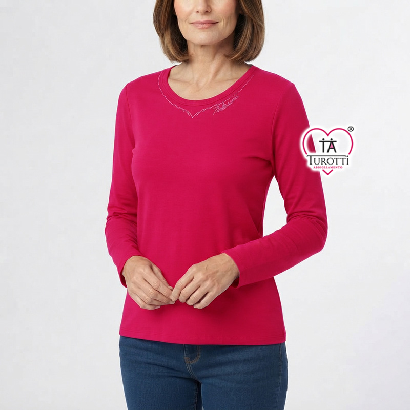 T-Shirt donna Manica Lunga Basic Regular Fit Perlarara Cod 74