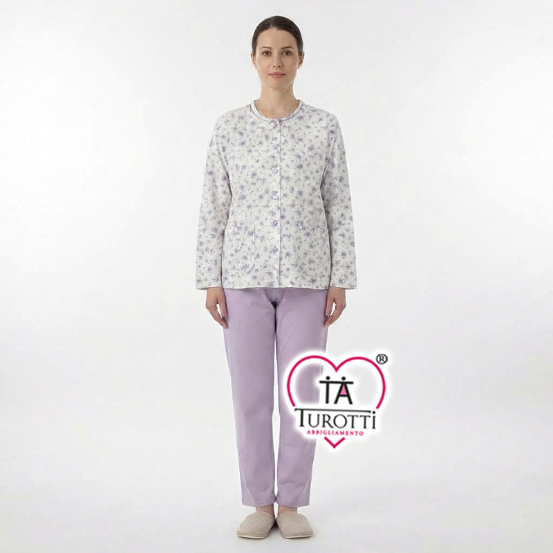 Pigiama da Donna Aperto con pantalone Interlock fantasia Bouquet Silvia Articolo 46656 - immagine 3