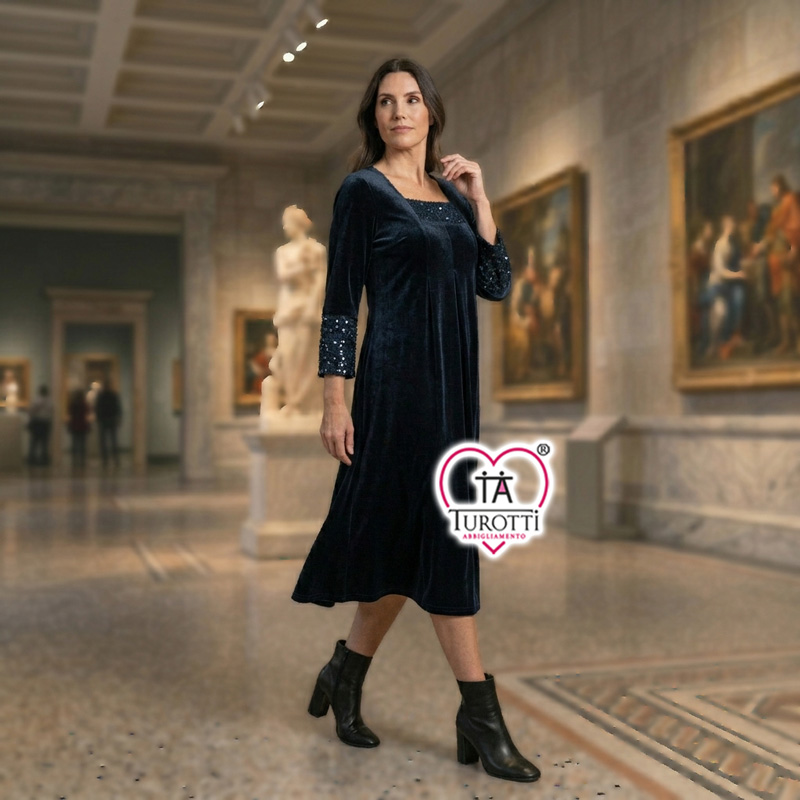 Abito Donna in Velluto con Dettagli in Paillettes Gabriella Salvalaglio Modello Velly 52 Milia - immagine 4