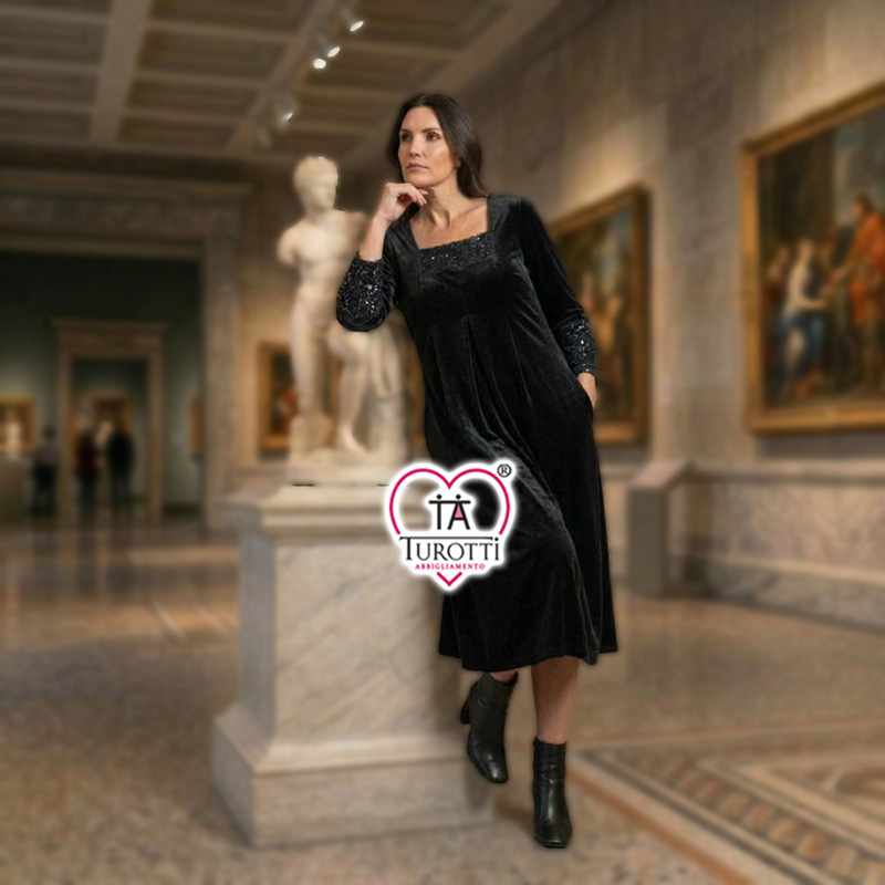 Abito Donna in Velluto con Dettagli in Paillettes Gabriella Salvalaglio Modello Velly 52 Milia - immagine 5