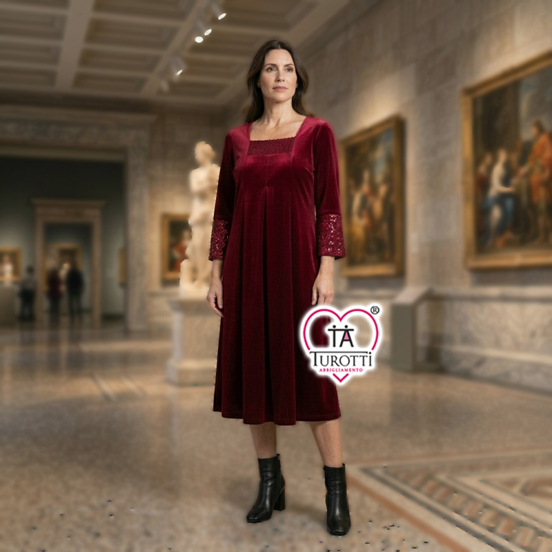 Abito Donna in Velluto con Dettagli in Paillettes Gabriella Salvalaglio Modello Velly 52 Milia - immagine 2