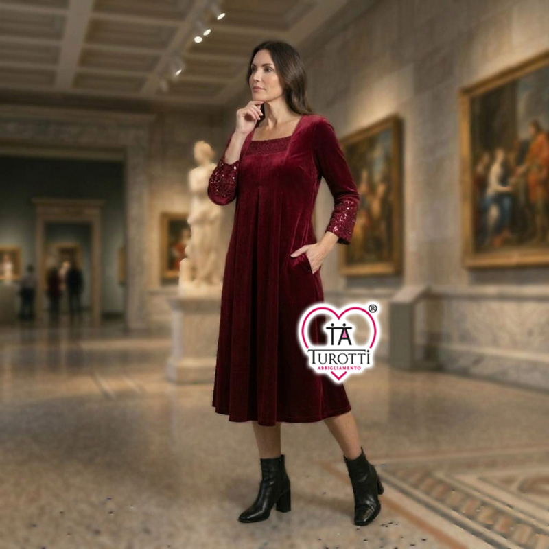 Abito Donna in Velluto con Dettagli in Paillettes Gabriella Salvalaglio Modello Velly 52 Milia - immagine 3
