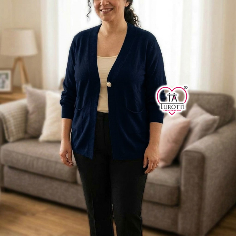 Cardigan Donna con Bottone Singolo e Scollo a V Sophia Curvy Articolo 26619 - immagine 3