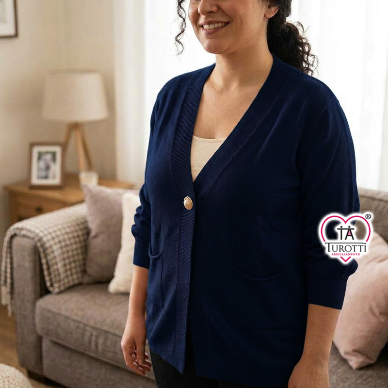 Cardigan Donna con Bottone Singolo e Scollo a V Sophia Curvy Articolo 26619 - immagine 2