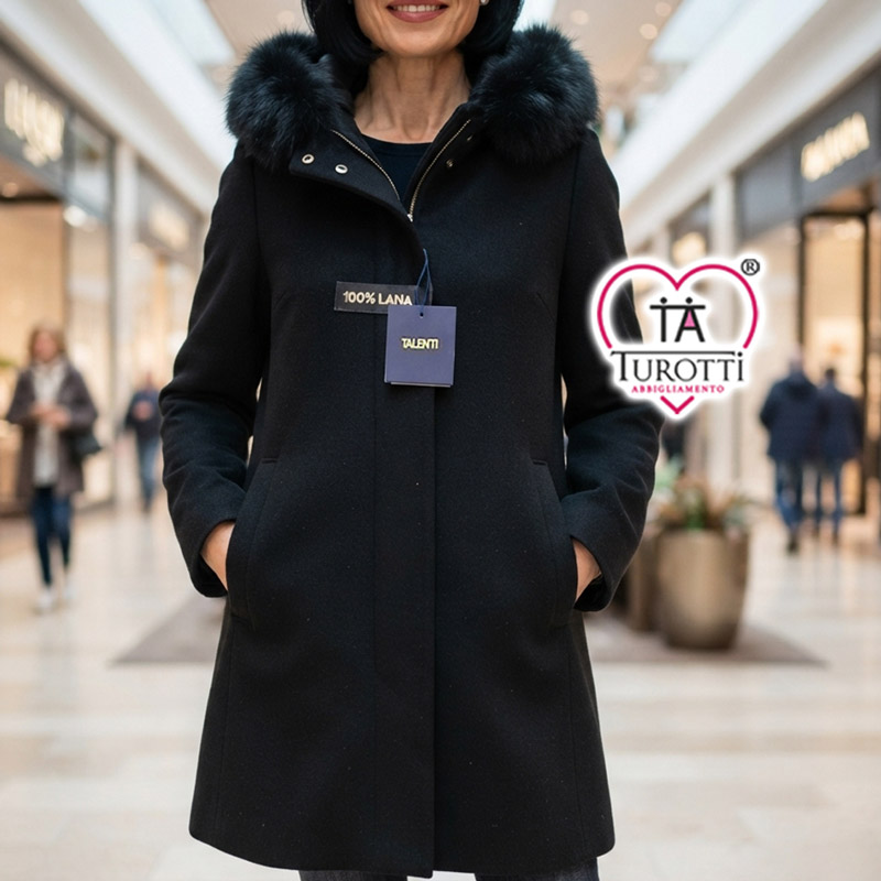 Giaccone Donna Lana Talenti con Cappuccio e Profilo in Pelo 26108 modello M26T254 - immagine 4