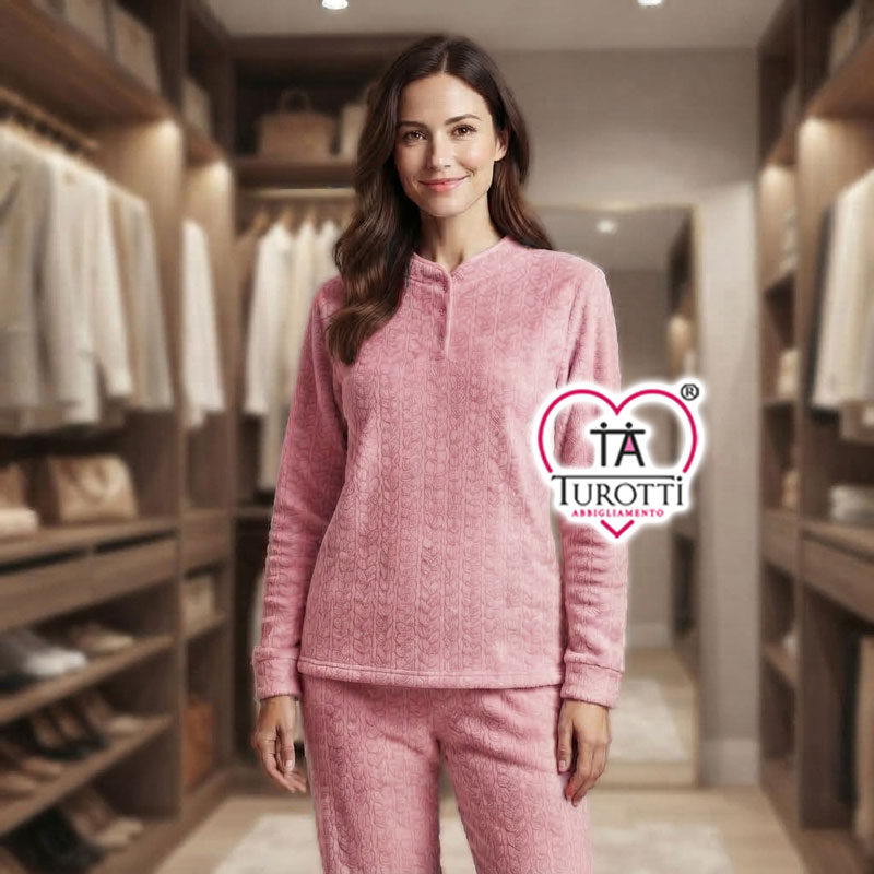 Pigiama Donna Serafino Pile Linclalor Articolo 88846 con Collo