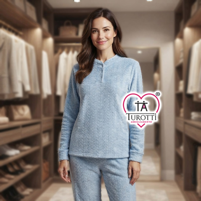 Pigiama Donna Serafino Pile Linclalor Articolo 88846 con Collo - immagine 2