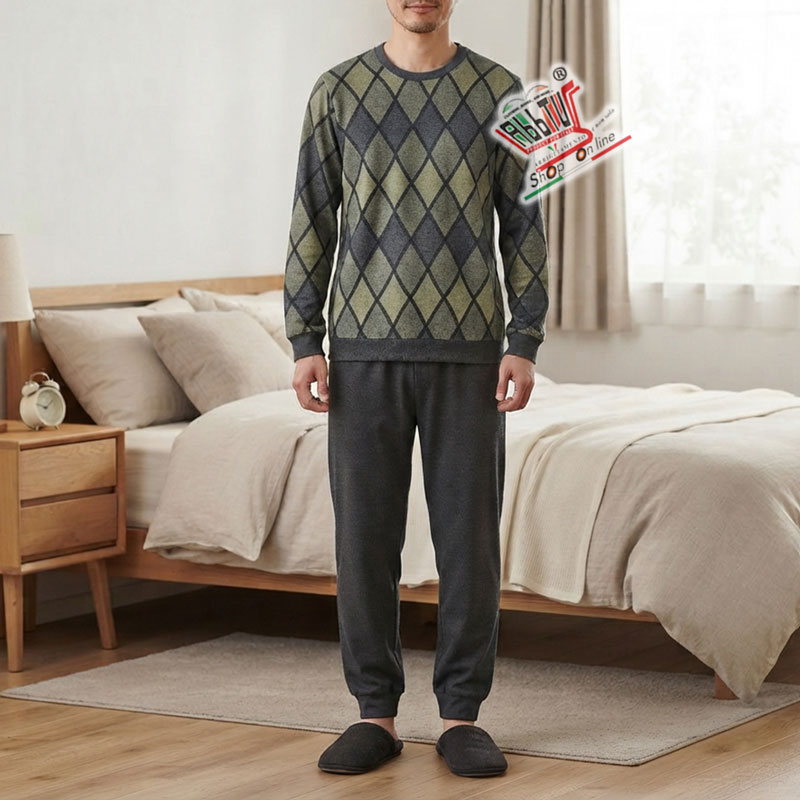 Pigiama Uomo Girocollo LINCLALOR YOU 365 Manica Lunga Articolo 77167 pantalone lungo con polsi punto Milano - immagine 3